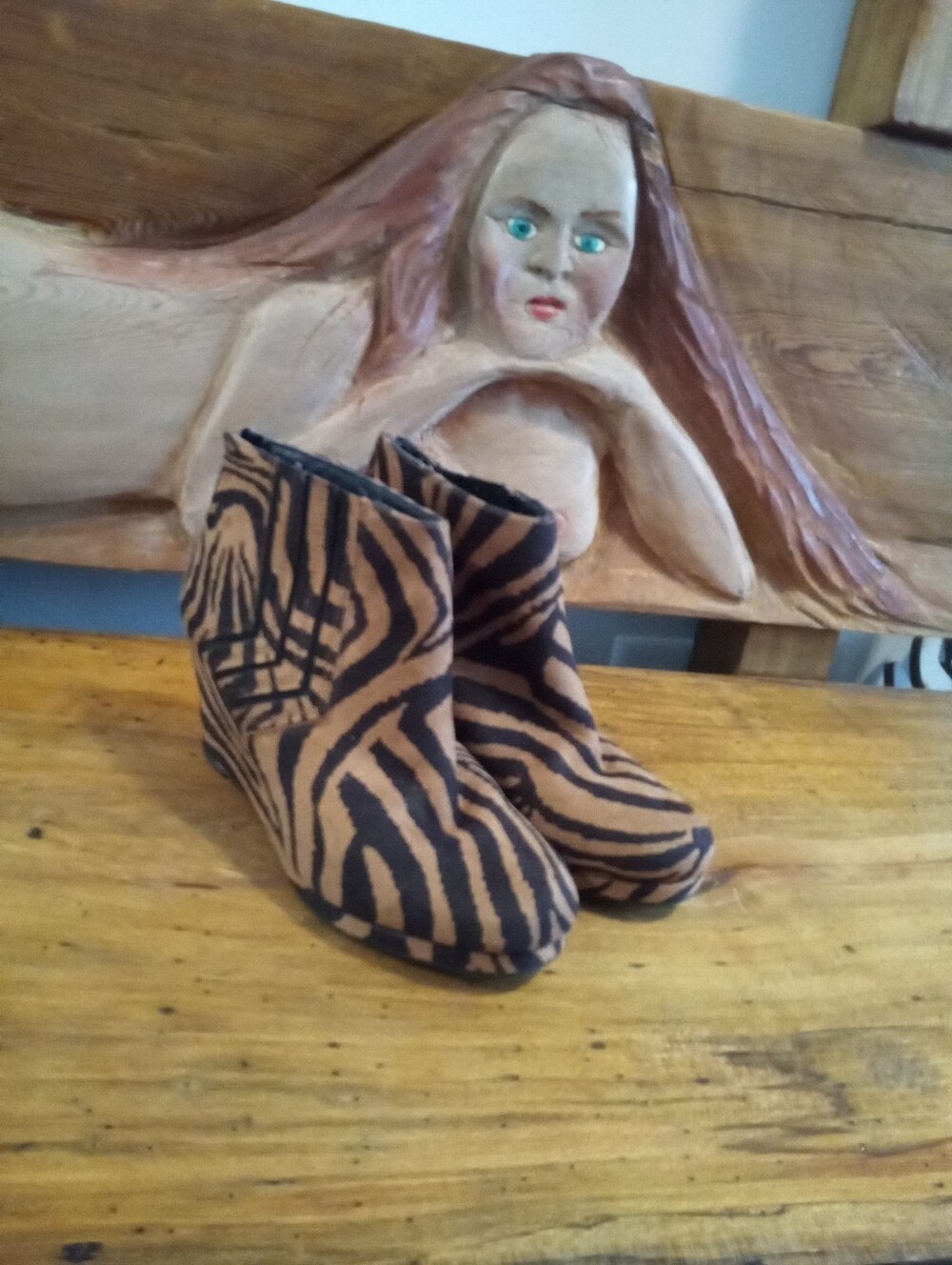 Sugar "Juliette" Size 9 Brown & Black Zebra Print 3" Wedge Ankle Boots - Picture 2 of 13